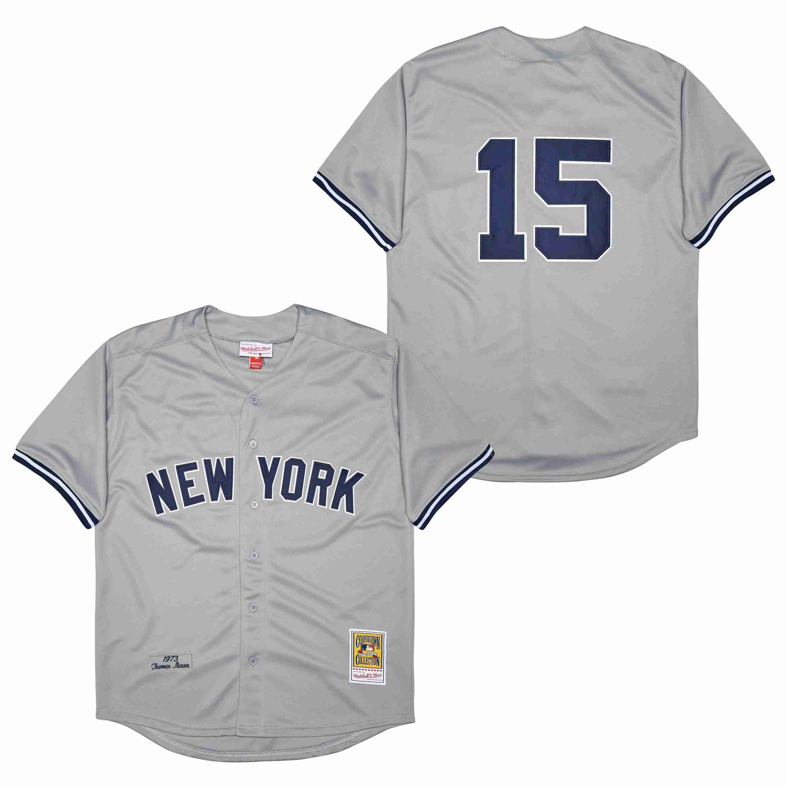Men New York Yankees 15 No name Grey 1973 Throwback MLB Jerseys